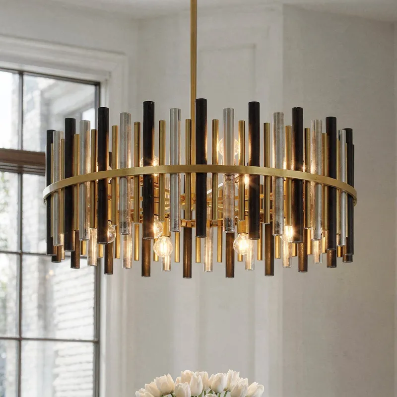 UQL22031 Art Deco Indoor Pendant, 18.5''H x 30''W x 30''Dep, Brushed Gold Finish, Zorstead Collection — Urban Ambiance LED Linear Lights 15.0W 3000K