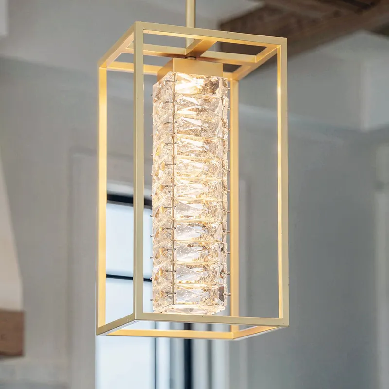 UQL6962 Modern Indoor Pendant, 16.75''H x 8''W x 8''Dep, Soft Gold Finish, Menden Collection — Urban Ambiance LED Landscape Lights 9.0W 3000K
