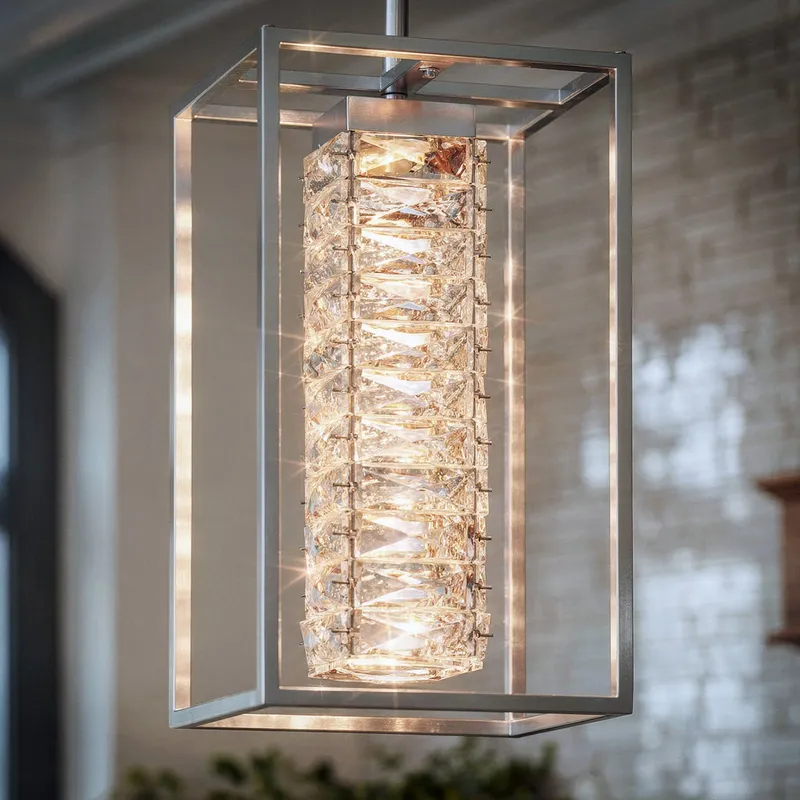 UQL6960 Modern Indoor Pendant, 16.75''H x 8''W x 8''Dep, Polished Chrome Finish, Menden Collection — Urban Ambiance LED Landscape Lights 9.0W 3000K