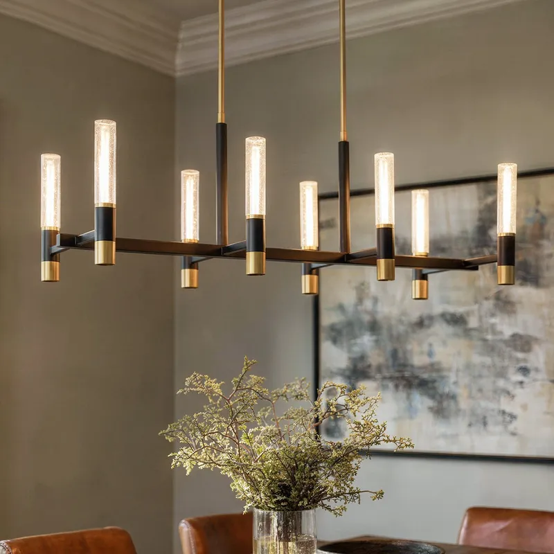 UQL6953 Modern Indoor Chandelier, 16.75''H x 44''W x 17''Dep, Brushed Gold Finish, Drayham Collection — Urban Ambiance LED Linear Lights 28.0W 3000K