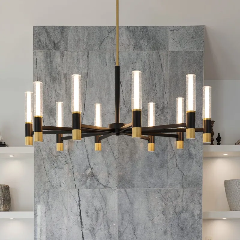 UQL6952 Modern Indoor Chandelier, 19.25''H x 40''W x 40''Dep, Brushed Gold Finish, Drayham Collection — Urban Ambiance LED Linear Lights 35.0W 3000K