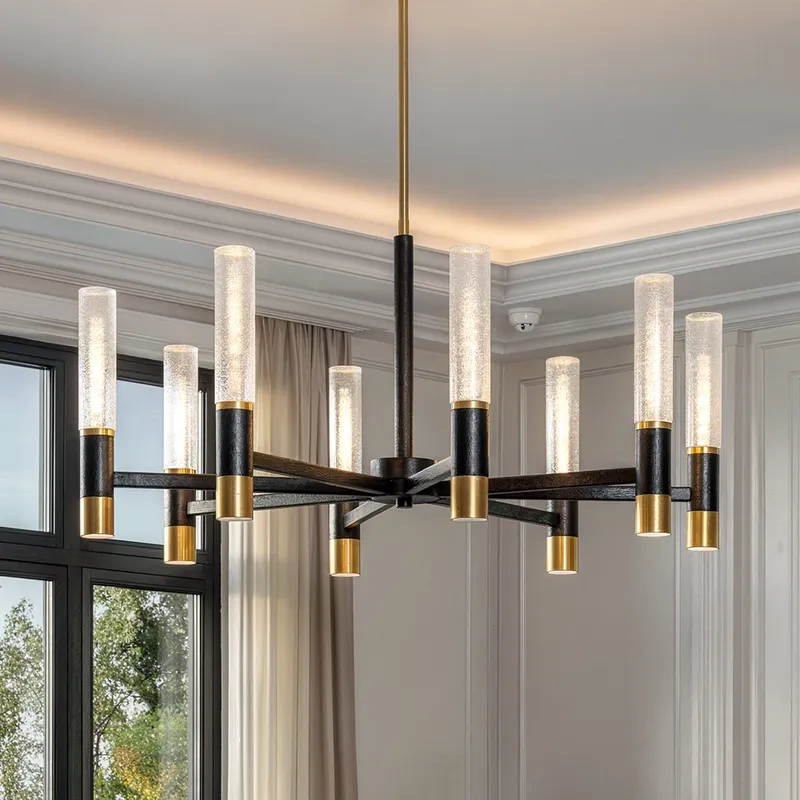 UQL6951 Modern Indoor Chandelier, 17.75''H x 32''W x 32''Dep, Brushed Gold Finish, Drayham Collection — Urban Ambiance LED Linear Lights 28.0W 3000K