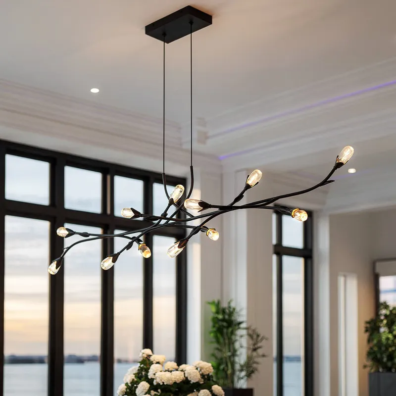 UQL6941 Glam Indoor Chandelier, 10.5''H x 50''W x 6.75''Dep, Matte Black Finish, Netherby Collection — Urban Ambiance LED Linear Lights 6.0W 3000K