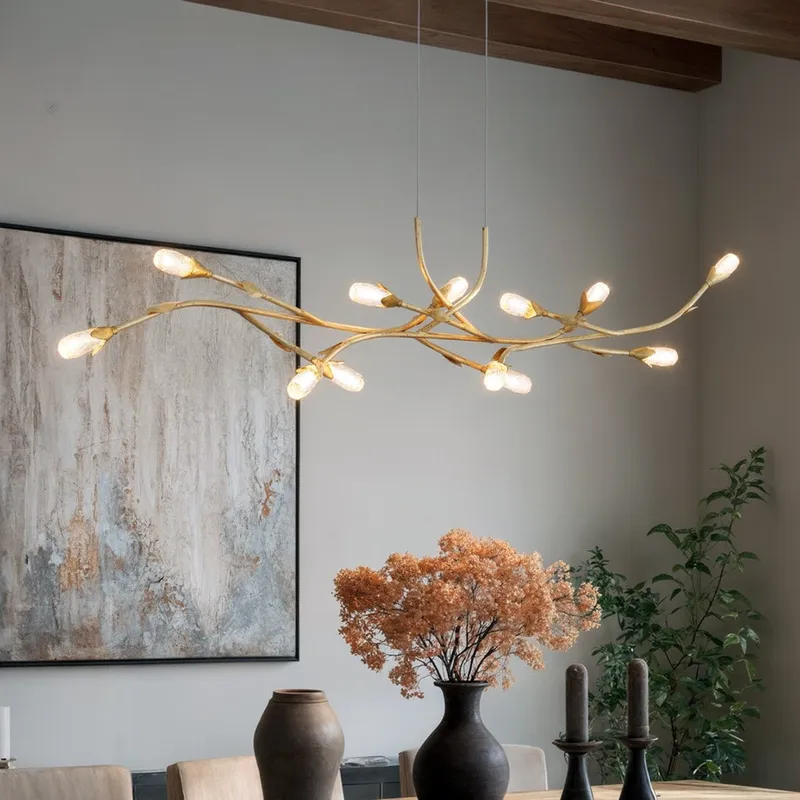 UQL6940 Glam Indoor Chandelier, 10.5''H x 50''W x 6.75''Dep, Gold Leaf Finish, Netherby Collection — Urban Ambiance LED Linear Lights 6.0W 3000K