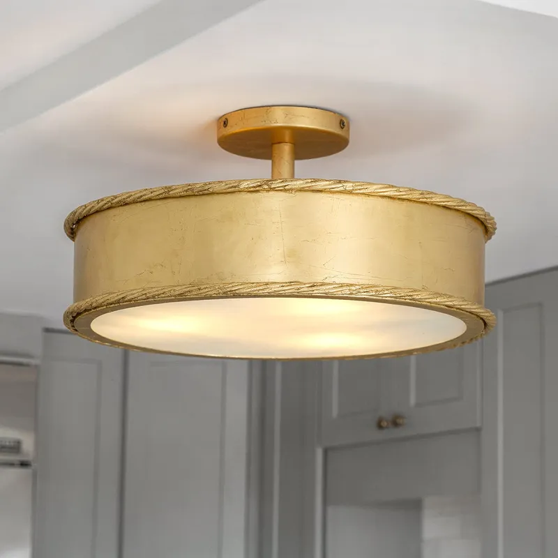UQL6910 Classic Indoor Ceiling Light, 8''H x 16''W x 16''Dep, Gold Leaf Finish, Rindleford Collection — Urban Ambiance LED Post Top Lights 100.0W 3000K