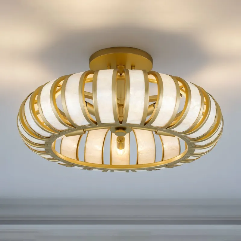 UQL6860 Art Deco Indoor Ceiling Light, 10.5''H x 22''W x 22''Dep, Soft Gold Finish, Velston Collection — Urban Ambiance LED Post Top Lights 15.0W 3000K
