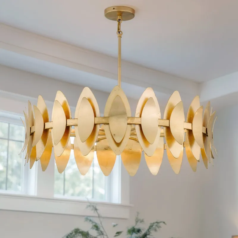 UQL6821 Glam Indoor Pendant, 12''H x 37.25''W x 37.25''Dep, Gold Leaf Finish, Kingswell Collection — Urban Ambiance LED Landscape Lights 60.0W 3000K