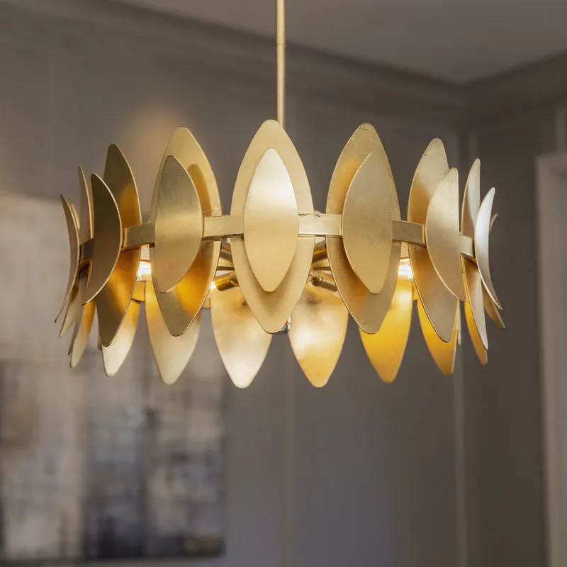 UQL6820 Glam Indoor Pendant, 12''H x 27.5''W x 27.5''Dep, Gold Leaf Finish, Kingswell Collection — Urban Ambiance LED Landscape Lights 60.0W 3000K