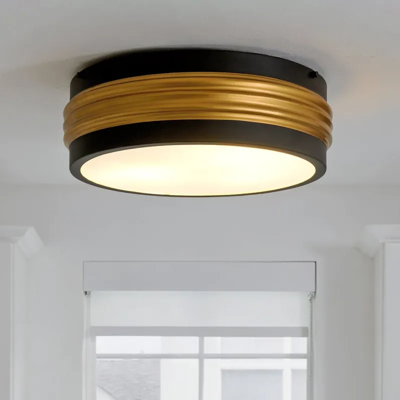 UQL6771 Art Deco Indoor Ceiling Light, 5.25''H x 16''W x 16''Dep, Matte Black Finish, Islebury Collection — Urban Ambiance LED Post Top Lights 60.0W 3000K