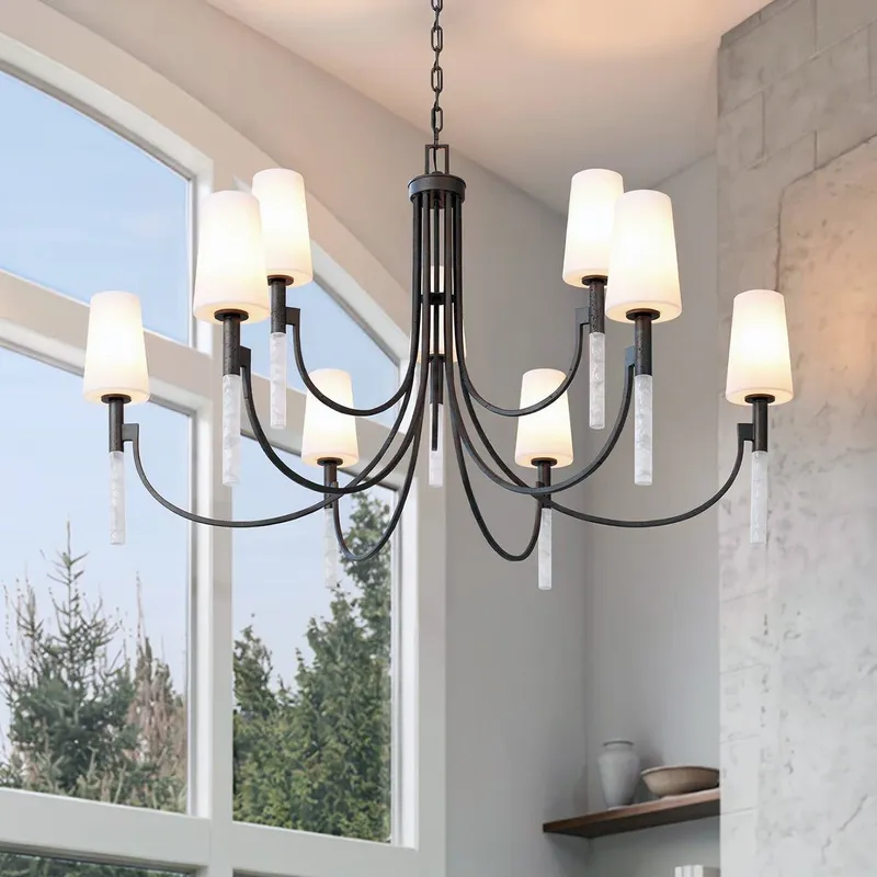 UQL6762 Transitional Indoor Chandelier, 29''H x 48''W x 48''Dep, Iron Gate Finish, Ellingford Collection — Urban Ambiance LED Landscape Lights 60.0W 3000K