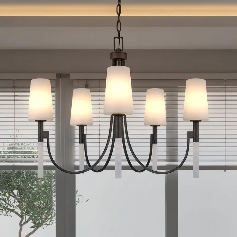 UQL6760 Transitional Indoor Chandelier, 26''H x 32''W x 32''Dep, Iron Gate Finish, Ellingford Collection — Urban Ambiance LED Landscape Lights 15.0W 3000K