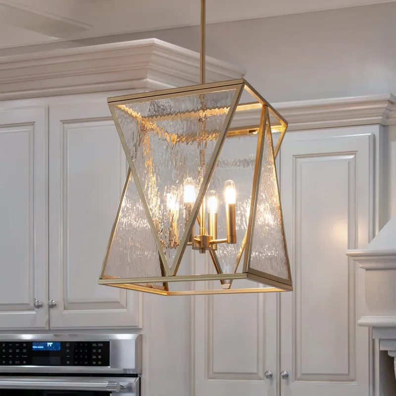 UQL6720 Contemporary Indoor Pendant, 18.75''H x 14''W x 14''Dep, Brushed Weathered Brass Finish, Purleigh Collection — Urban Ambiance LED Landscape Lights 15.0W 3000K