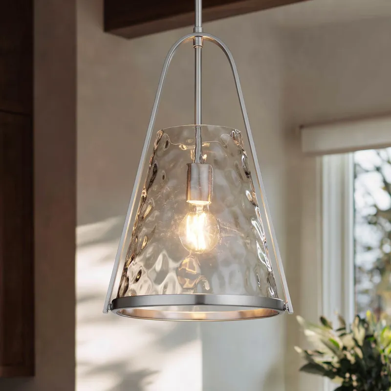 UQL6710 Modern Indoor Pendant, 18''H x 11.5''W x 10.5''Dep, Brushed Nickel Finish, Rainswell Collection — Urban Ambiance LED Landscape Lights 100.0W 3000K