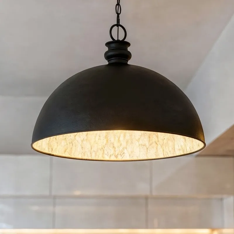 UQL6691 Industrial Indoor Pendant, 19''H x 25.5''W x 25.5''Dep, Matte Black Finish, Ashcombe Collection — Urban Ambiance LED Landscape Lights 100.0W 3000K
