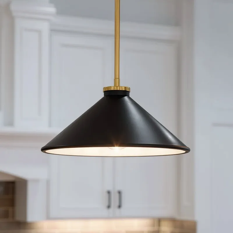 UQL6683 Mid-Century Modern Indoor Pendant, 7.5''H x 14''W x 14''Dep, Brushed Gold Finish, Netherfell Collection — Urban Ambiance LED Landscape Lights 100.0W 3000K