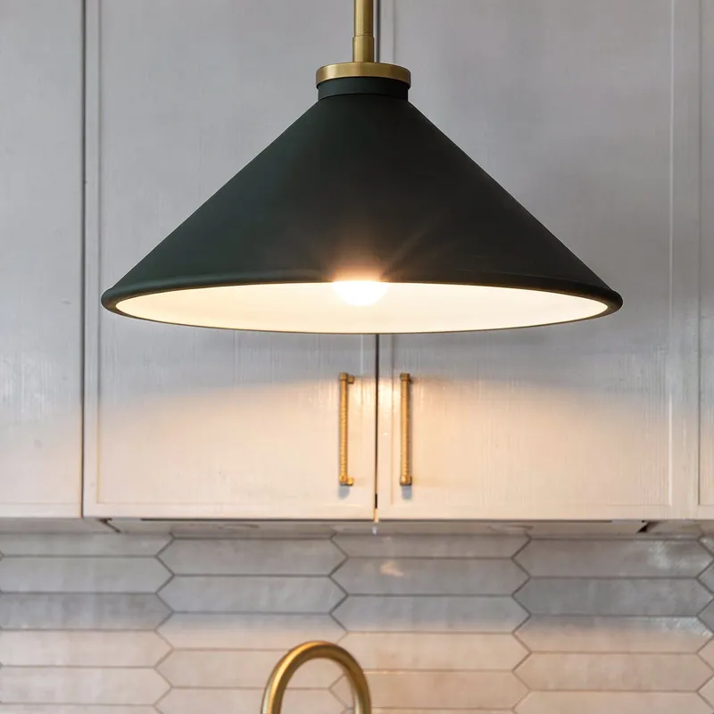 UQL6681 Mid-Century Modern Indoor Pendant, 7.5''H x 14''W x 14''Dep, Brushed Gold Finish, Netherfell Collection — Urban Ambiance LED Landscape Lights 100.0W 3000K