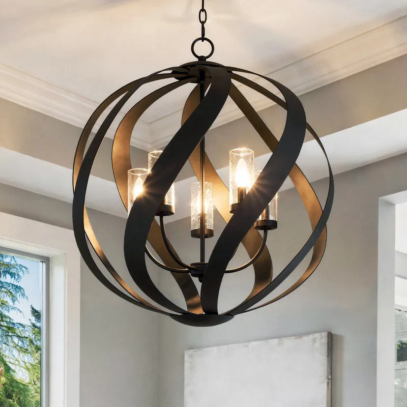 UQL6670 Industrial Indoor Pendant, 29.5''H x 26''W x 26''Dep, Earth Black Finish, Walsall Collection — Urban Ambiance LED Landscape Lights 15.0W 3000K