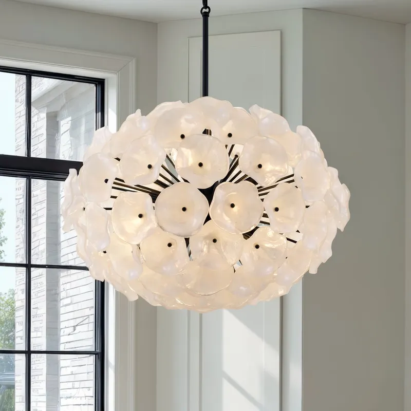 UQL6663 Glam Indoor Pendant, 19.5''H x 28''W x 28''Dep, Matte Black Finish, Foxleigh Collection — Urban Ambiance LED Landscape Lights 15.0W 3000K