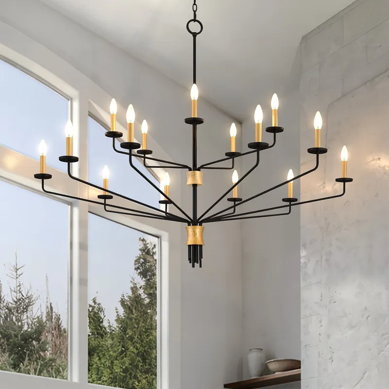 UQL6623 Modern Indoor Chandelier, 46''H x 55''W x 55''Dep, Matte Black Finish, Ivenden Collection — Urban Ambiance LED Landscape Lights 15.0W 3000K