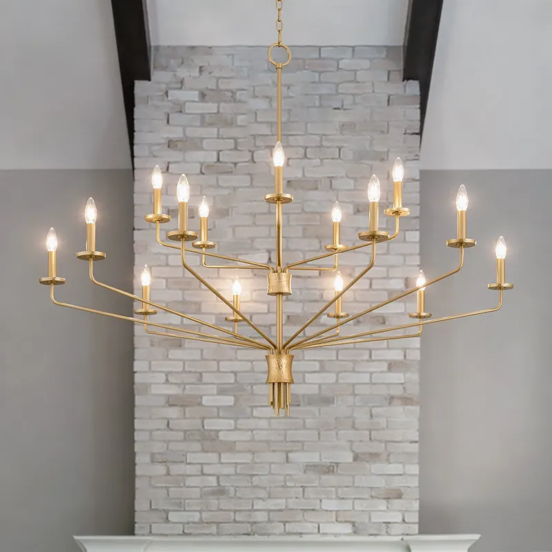 UQL6622 Modern Indoor Chandelier, 46''H x 55''W x 55''Dep, Brushed Gold Finish, Ivenden Collection — Urban Ambiance LED Landscape Lights 15.0W 3000K