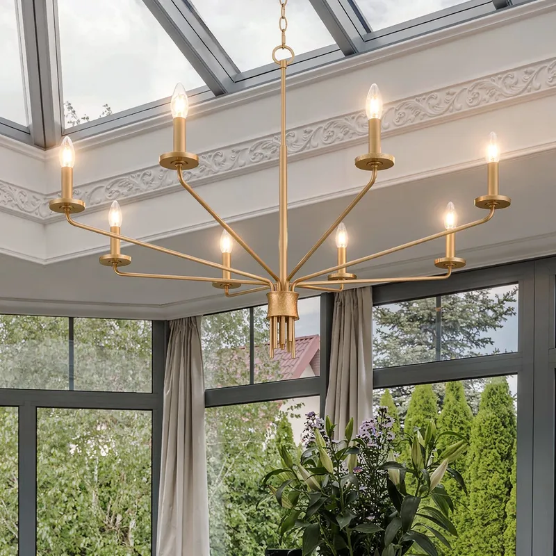 UQL6620 Modern Indoor Chandelier, 31''H x 40''W x 40''Dep, Brushed Gold Finish, Ivenden Collection — Urban Ambiance LED Landscape Lights 15.0W 3000K