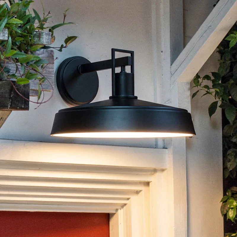 UQL10302 Farmhouse Outdoor Wall Sconce, 9.75''H x 16''W x 16.5''Dep, Matte Black Finish, Loxford Collection — Urban Ambiance LED Wall Lights 100.0W 3000K