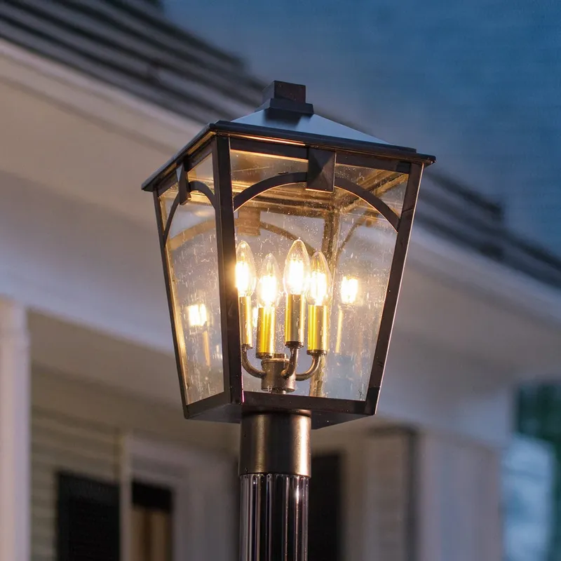 UQL10284 Traditional Outdoor Post Light, 19.5''H x 10.75''W x 10.75''Dep, Western Bronze Finish, Grenshaw Collection — Urban Ambiance LED Lighting Controls 60.0W 3000K