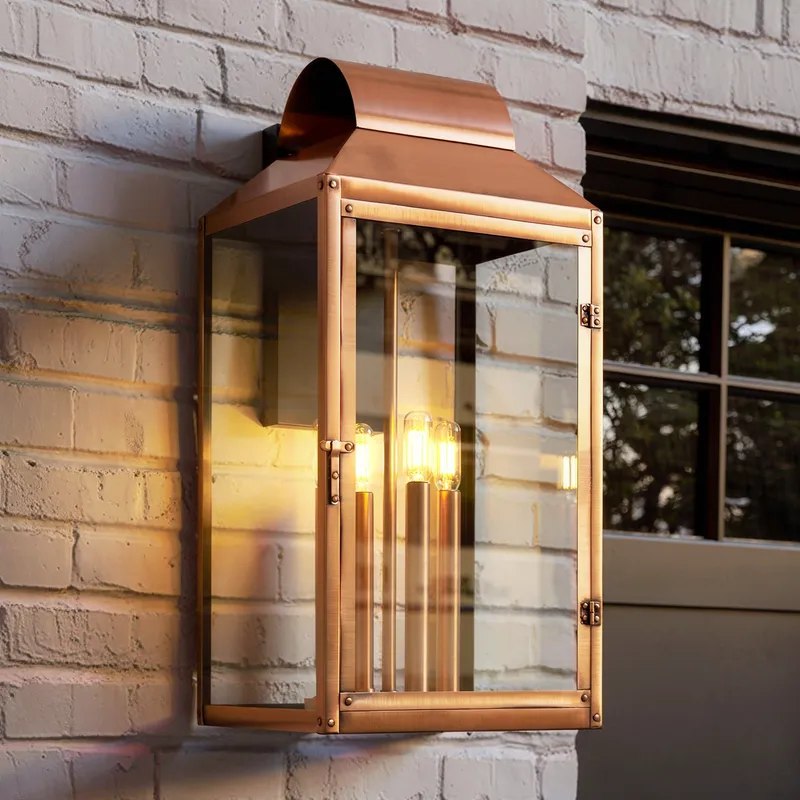 UQL10252 Colonial Outdoor Wall Sconce, 23''H x 11.75''W x 10.75''Dep, Aged Copper Finish, Ashforden Collection — Urban Ambiance LED Wall Lights 60.0W 3000K