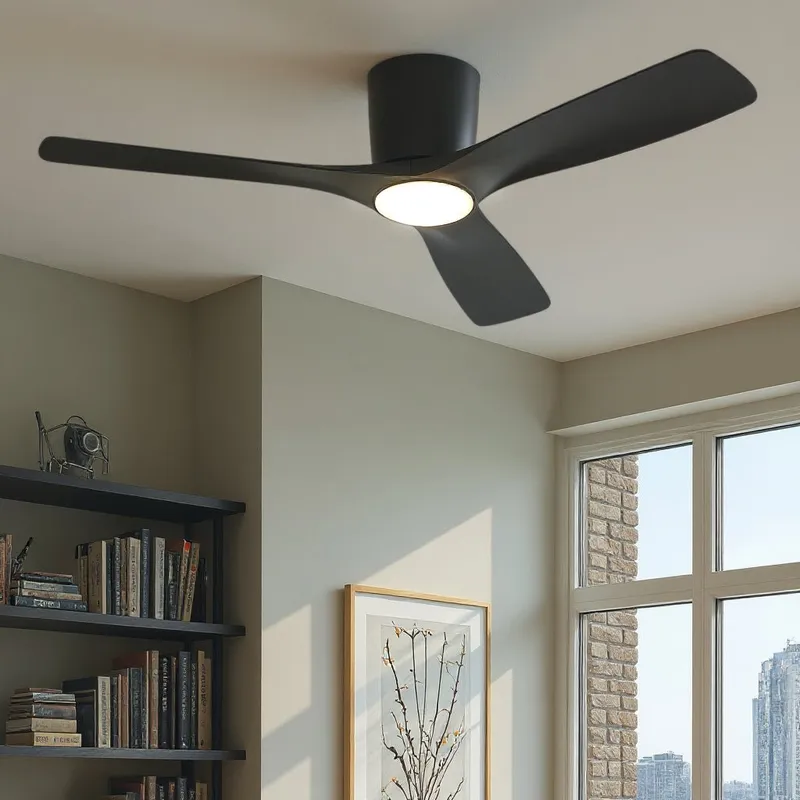 UKC90044 Contemporary Indoor Ceiling Fan, 10.5''H x 54''W x 54''Dep, Satin Black Finish, Isalyn Collection — Urban Ambiance LED Post Top Lights 17.0W 3000K