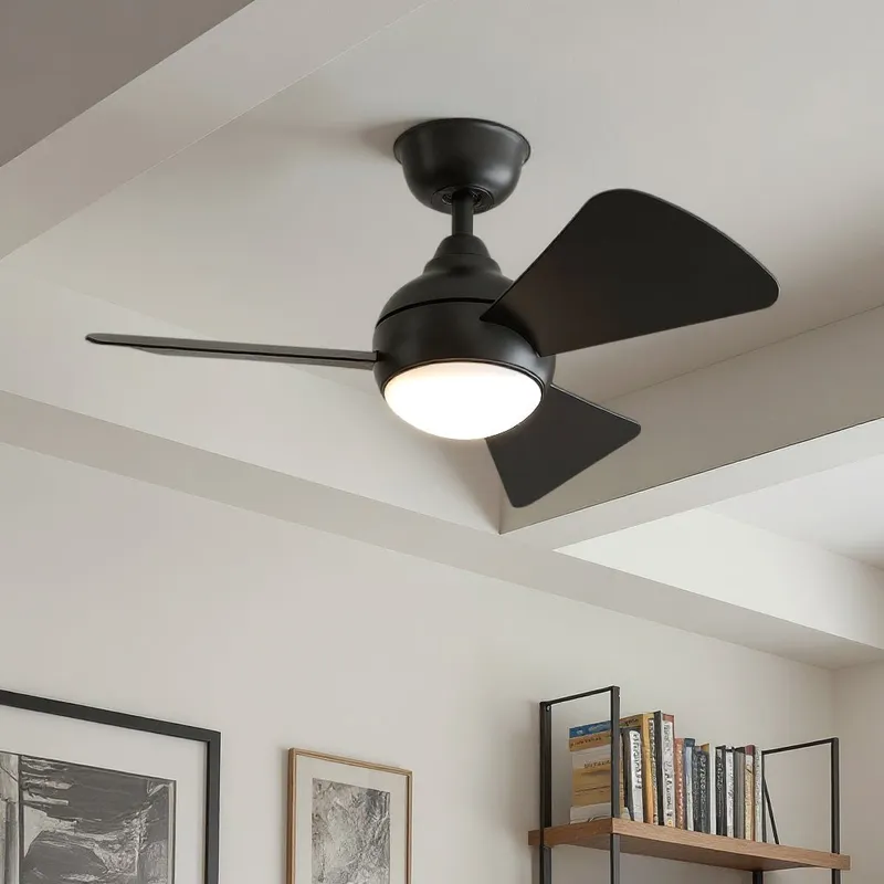 UKC90029 Contemporary Indoor / Outdoor Ceiling Fan, 11''H x 34''W x 34''Dep, Satin Black Finish, Vionne Collection — Urban Ambiance LED Post Top Lights 17.0W 3000K