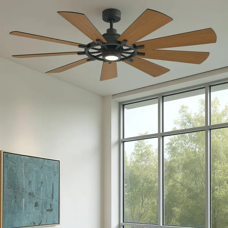 UKC90011 Americana Indoor / Outdoor Ceiling Fan, 16.75''H x 65''W x 65''Dep, Distressed Black Finish, Carrisden Collection — Urban Ambiance LED Post Top Lights 17.0W 3000K