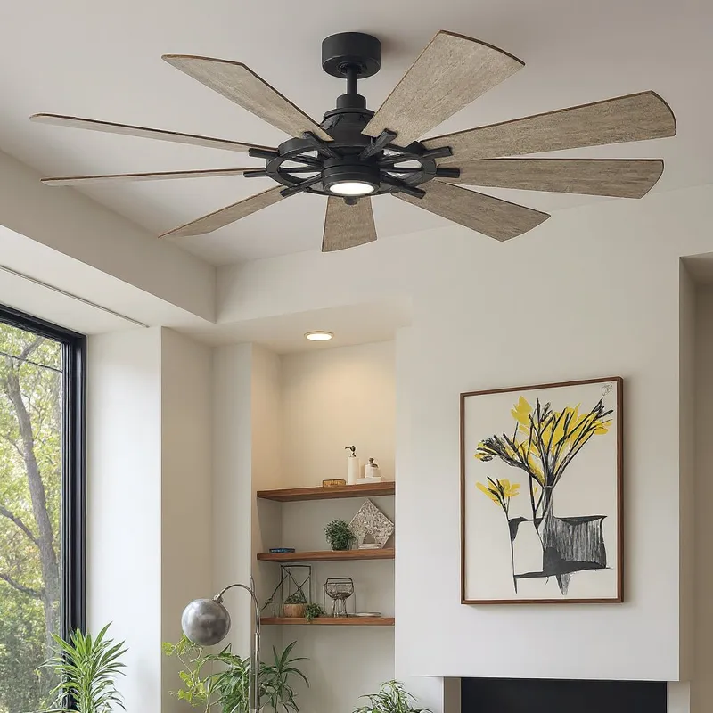 UKC90010 Americana Indoor / Outdoor Ceiling Fan, 16.75''H x 65''W x 65''Dep, Anvil Iron Finish, Carrisden Collection — Urban Ambiance LED Post Top Lights 17.0W 3000K