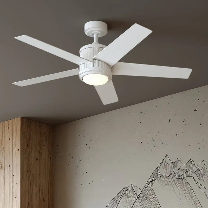UKC90006 Modern Rustic Indoor Ceiling Fan, 15.5''H x 48''W x 48''Dep, Matte White Finish, Tressaire Collection — Urban Ambiance LED Post Top Lights 17.0W 3000K