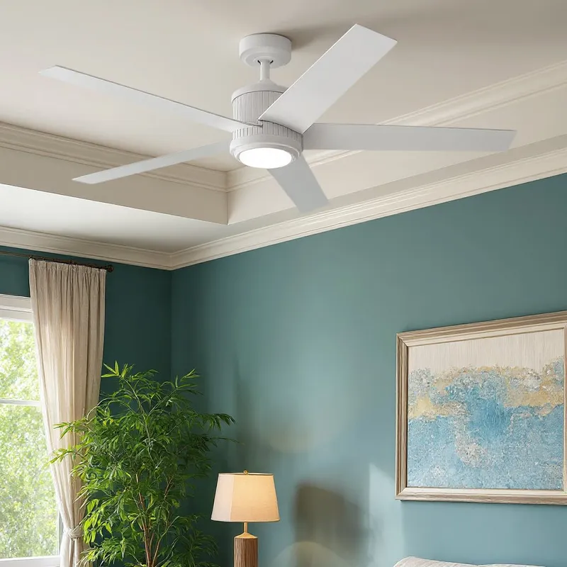 UKC90001 Modern Rustic Indoor Ceiling Fan, 15.5''H x 56''W x 56''Dep, Matte White Finish, Tressaire Collection — Urban Ambiance LED Post Top Lights 17.0W 3000K