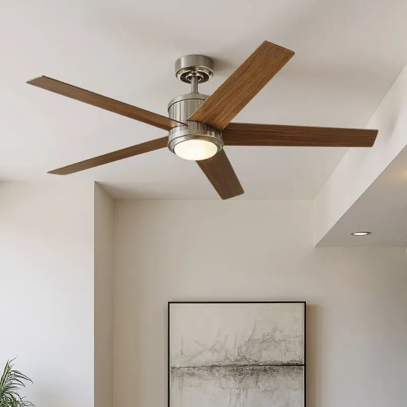 UKC90000 Modern Rustic Indoor Ceiling Fan, 15.5''H x 56''W x 56''Dep, Brushed Stainless Steel Finish, Tressaire Collection — Urban Ambiance LED Post Top Lights 17.0W 3000K