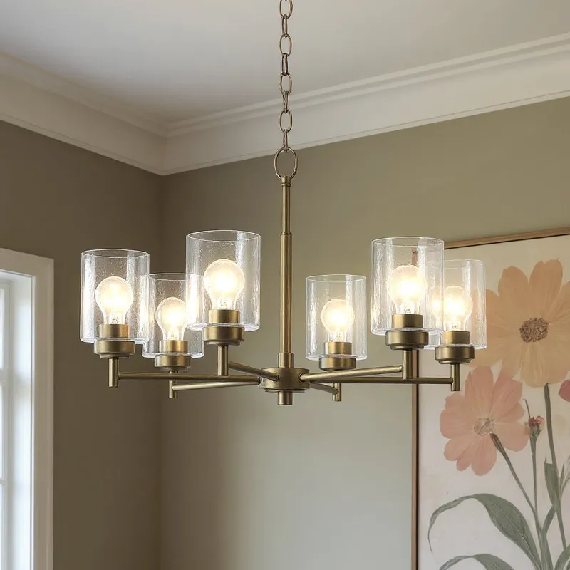 UKC20244 New Traditional Indoor Chandelier, 16.5''H x 26''W x 26''Dep, Natural Brass Finish, Ravencourt Collection — Urban Ambiance LED Landscape Lights 75.0W 3000K