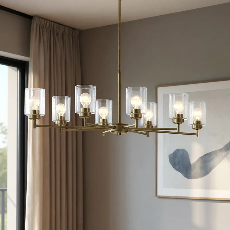 UKC20242 New Traditional Indoor Chandelier, 14.75''H x 44.5''W x 20''Dep, Natural Brass Finish, Ravencourt Collection — Urban Ambiance LED Landscape Lights 75.0W 3000K