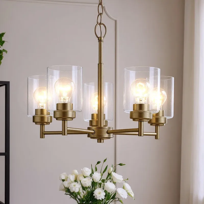 UKC20241 New Traditional Indoor Chandelier, 16.25''H x 19.75''W x 19.75''Dep, Natural Brass Finish, Ravencourt Collection — Urban Ambiance LED Landscape Lights 75.0W 3000K