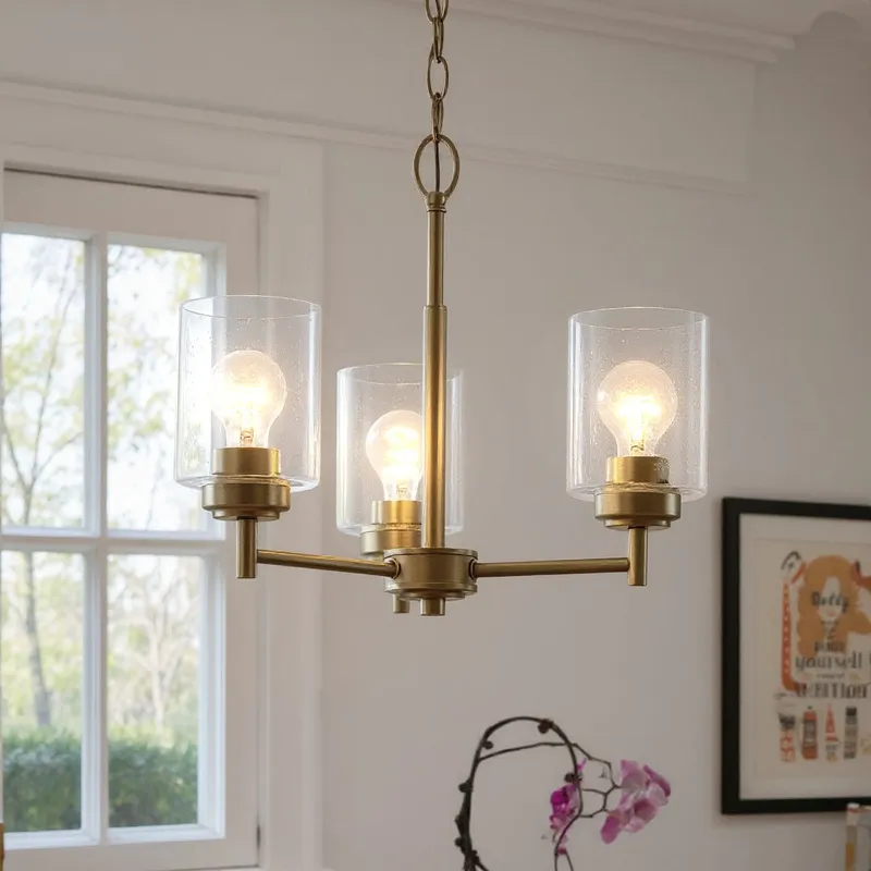 UKC20239 New Traditional Indoor Chandelier, 15.5''H x 18''W x 18''Dep, Natural Brass Finish, Ravencourt Collection — Urban Ambiance LED Landscape Lights 75.0W 3000K