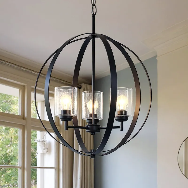 UKC20231 New Traditional Indoor Chandelier, 31''H x 24.5''W x 24.5''Dep, Black Finish, Ravencourt Collection — Urban Ambiance LED Landscape Lights 75.0W 3000K