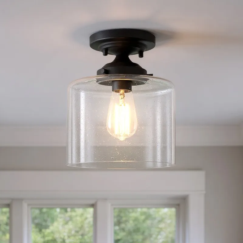UKC20230 New Traditional Indoor Ceiling Light, 10.62''H x 8.5''W x 8.5''Dep, Black Finish, Ravencourt Collection — Urban Ambiance LED Post Top Lights 75.0W 3000K