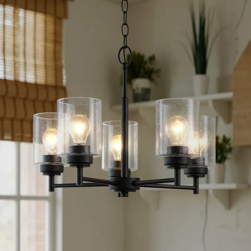 UKC20227 New Traditional Indoor Chandelier, 16.1''H x 19.75''W x 19.75''Dep, Black Finish, Ravencourt Collection — Urban Ambiance LED Landscape Lights 75.0W 3000K