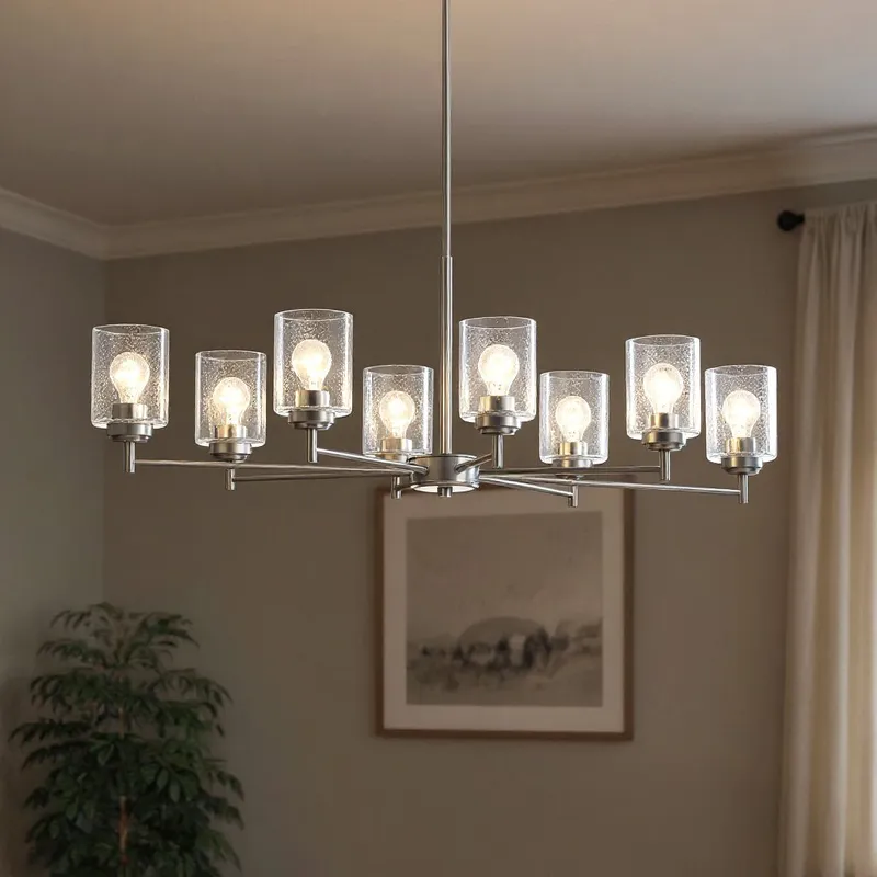 UKC20224 New Traditional Indoor Chandelier, 14.57''H x 44.2''W x 19.9''Dep, Brushed Nickel Finish, Ravencourt Collection — Urban Ambiance LED Landscape Lights 75.0W 3000K