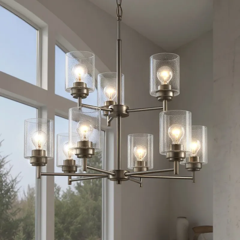 UKC20214 New Traditional Indoor Chandelier, 27''H x 27''W x 27''Dep, Brushed Nickel Finish, Ravencourt Collection — Urban Ambiance LED Landscape Lights 75.0W 3000K