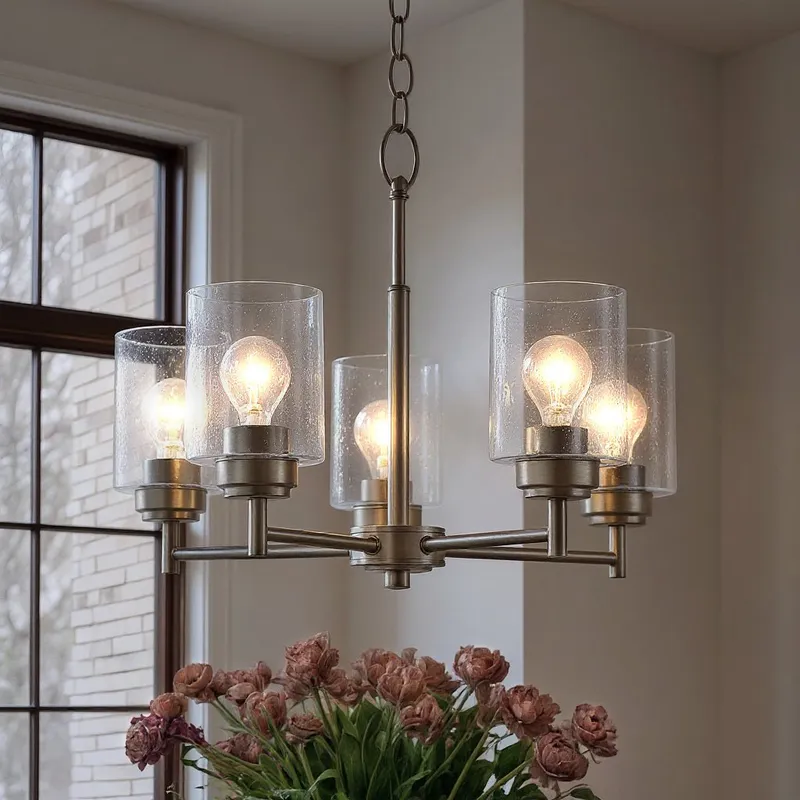 UKC20212 New Traditional Indoor Chandelier, 16.1''H x 19.75''W x 19.75''Dep, Brushed Nickel Finish, Ravencourt Collection — Urban Ambiance LED Landscape Lights 75.0W 3000K