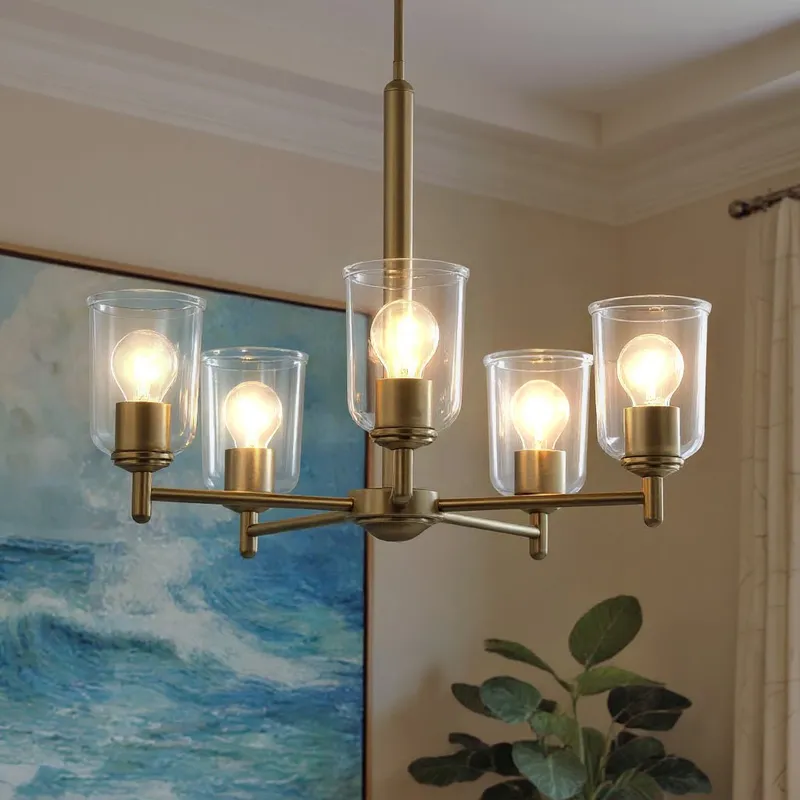 UKC20206 New Traditional Indoor Chandelier, 15.25''H x 23.75''W x 23.75''Dep, Natural Brass Finish, Corvelle Collection — Urban Ambiance LED Landscape Lights 100.0W 3000K