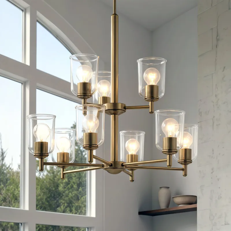 UKC20204 New Traditional Indoor Chandelier, 26.5''H x 26.5''W x 26.5''Dep, Natural Brass Finish, Corvelle Collection — Urban Ambiance LED Landscape Lights 100.0W 3000K