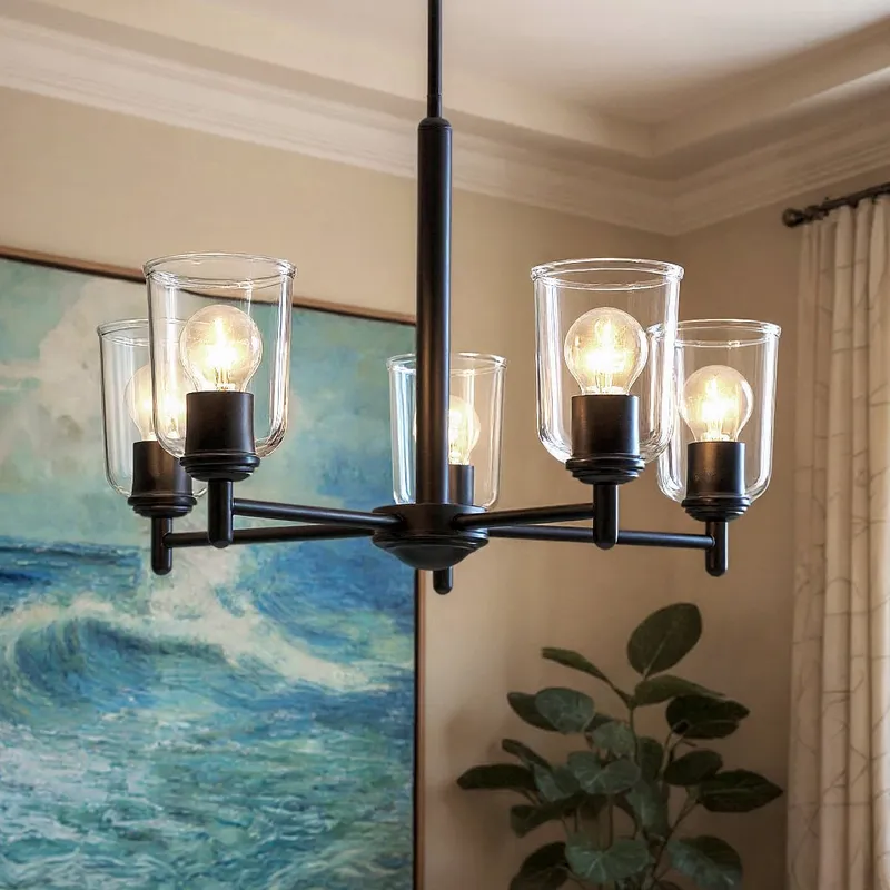UKC20198 New Traditional Indoor Chandelier, 15.25''H x 23.75''W x 23.75''Dep, Black Finish, Corvelle Collection — Urban Ambiance LED Landscape Lights 100.0W 3000K