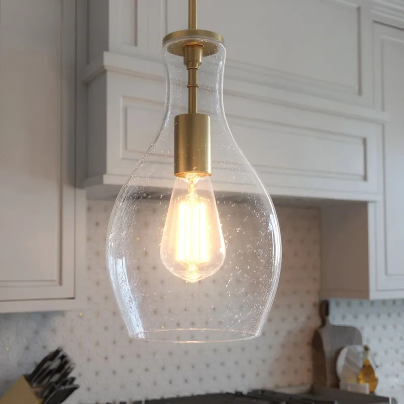 UKC20111 Casual Indoor Pendant, 13.75''H x 7''W x 7''Dep, Natural Brass Finish, Opalyn Collection — Urban Ambiance LED Landscape Lights 100.0W 3000K