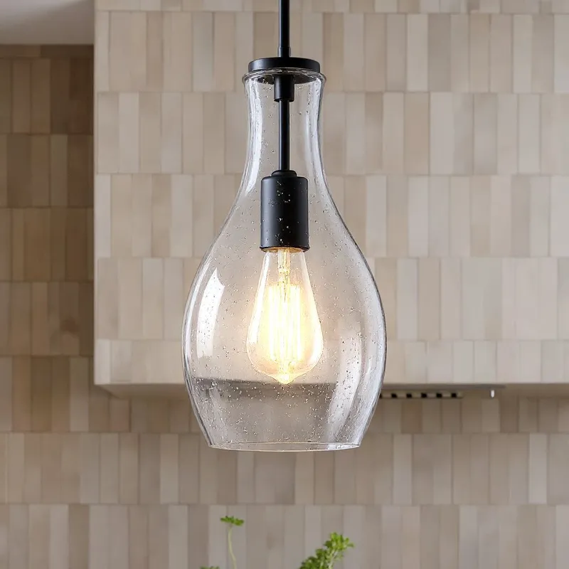 UKC20101 Casual Indoor Pendant, 13.75''H x 7''W x 7''Dep, Black Finish, Opalyn Collection — Urban Ambiance LED Landscape Lights 100.0W 3000K